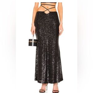 Black Sequin Trumpet Maxi Skirt